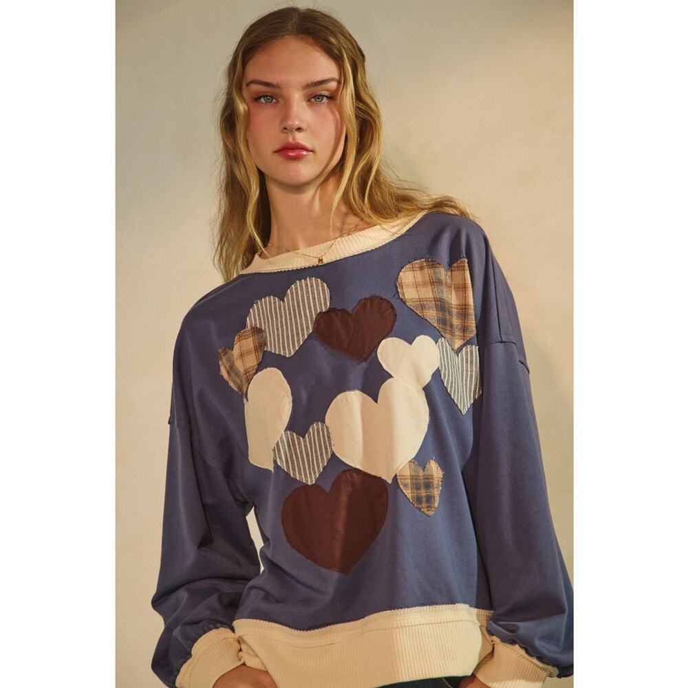 Oddi Size Medium Navy Heart Applique Sweatshirt